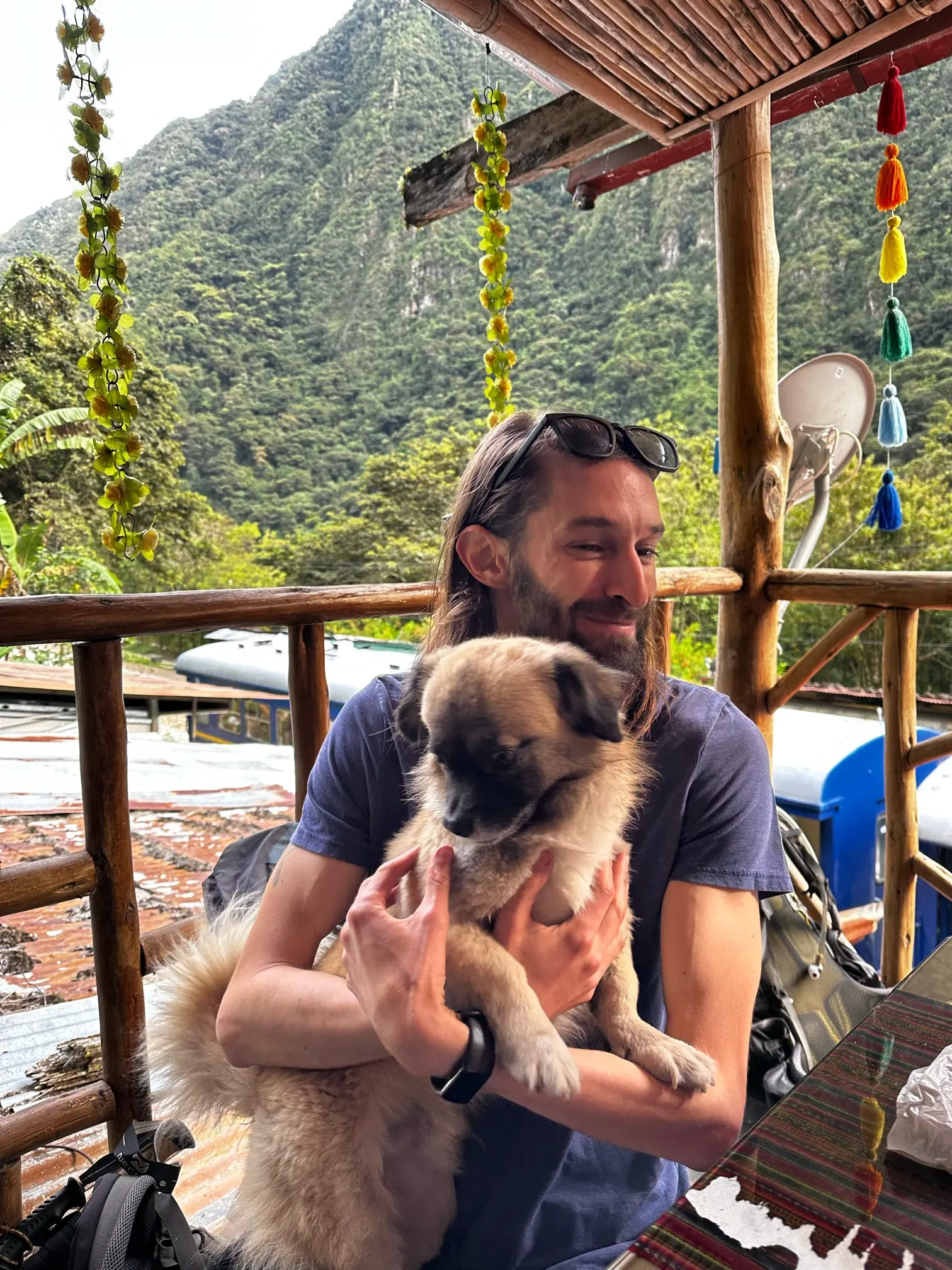 smiling guy holding a dog in his arms